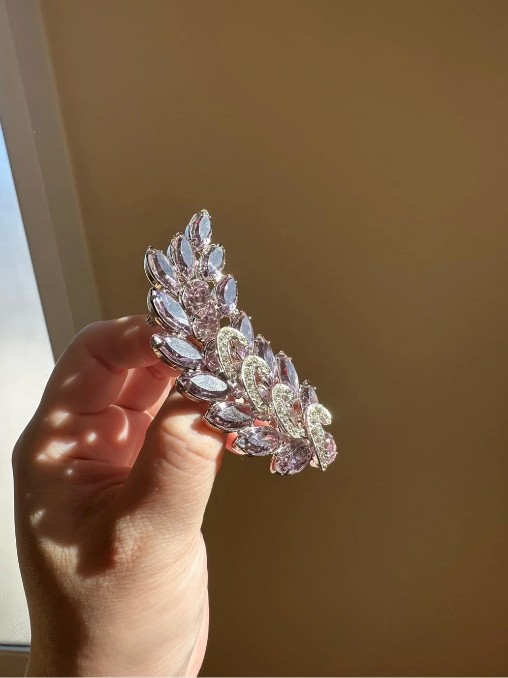 Vintage Weiss Lavender Crystal Leaf Brooch and Earring Set - Women Jewelry